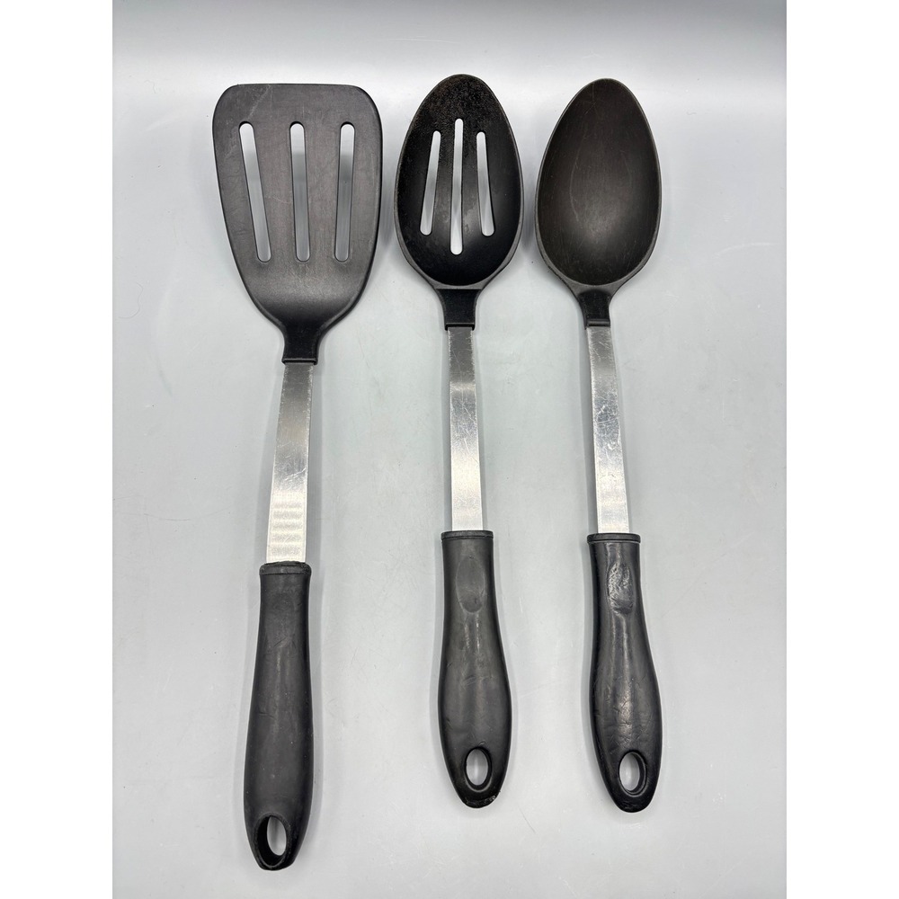 3 Pc Kitchen Nylon Utensil Set Spatula Slotted Spoon Solid Spoon Made in USA